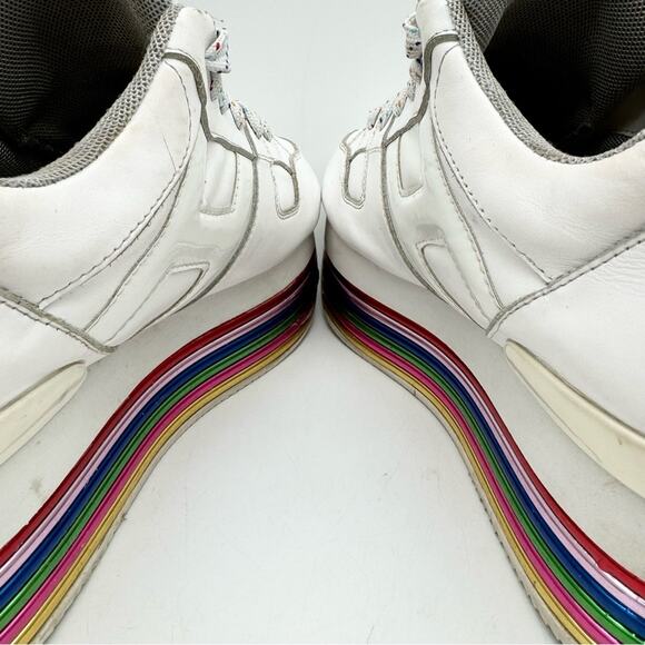 White & Metallic Rainbow Platform Lace Up Sneaker - Festival Pride Colorful Art - Picture 9 of 14